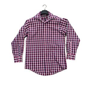 IZOD 15”/32-33” twill plaid checked red/white/blue long sleeve shirt with pocket